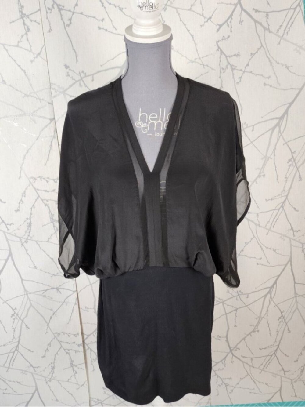 Magali Pascal Black 100% Silk Chiffon Batwing Blouson Dress